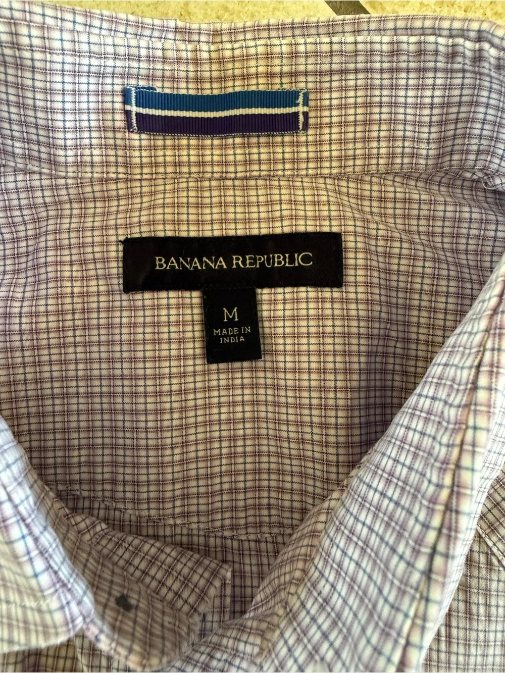Banana Republic Mens M Purple Blue Mini Check Western Button Shirt